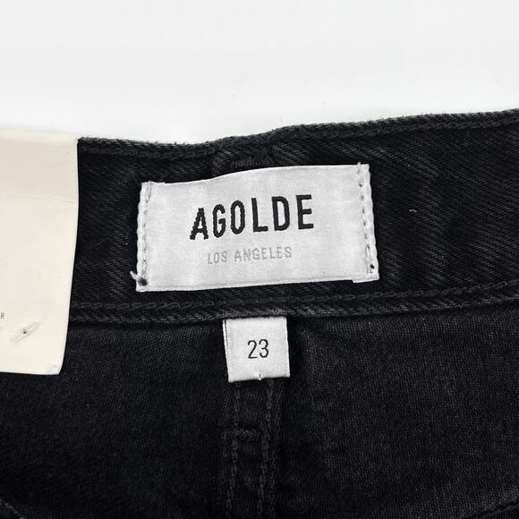 AGOLDE NWT Parker Long Denim Shorts Women’s Size 23 Black Trance Distressed - Picture 3 of 5